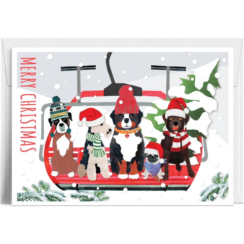 Doggies Chairlift Christmas Greeting Card