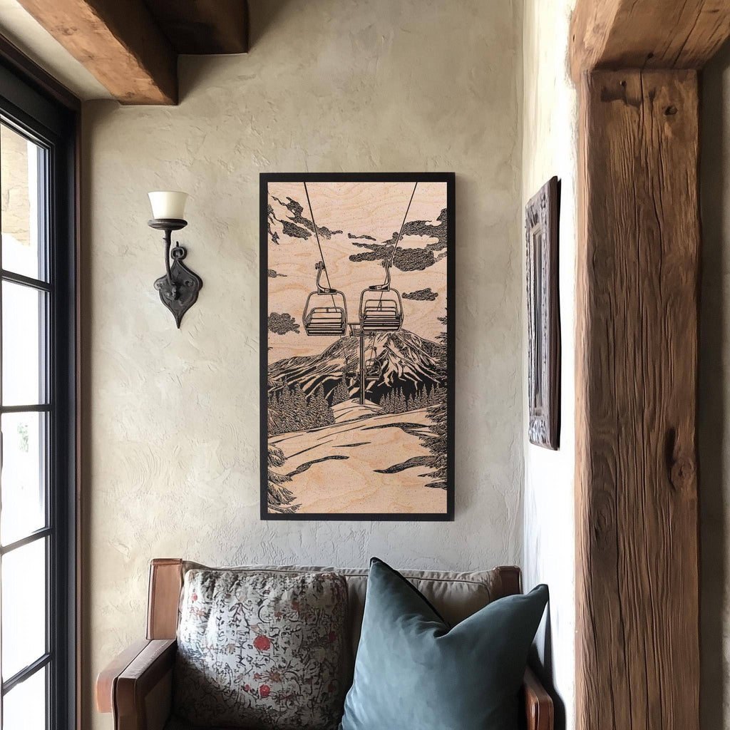 Vintage Chairlift Engraved Illustration