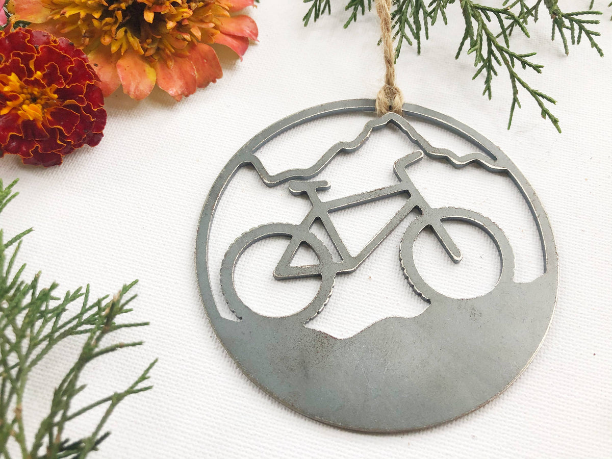 Mountain Bike Ornament - Recycled Raw Steel