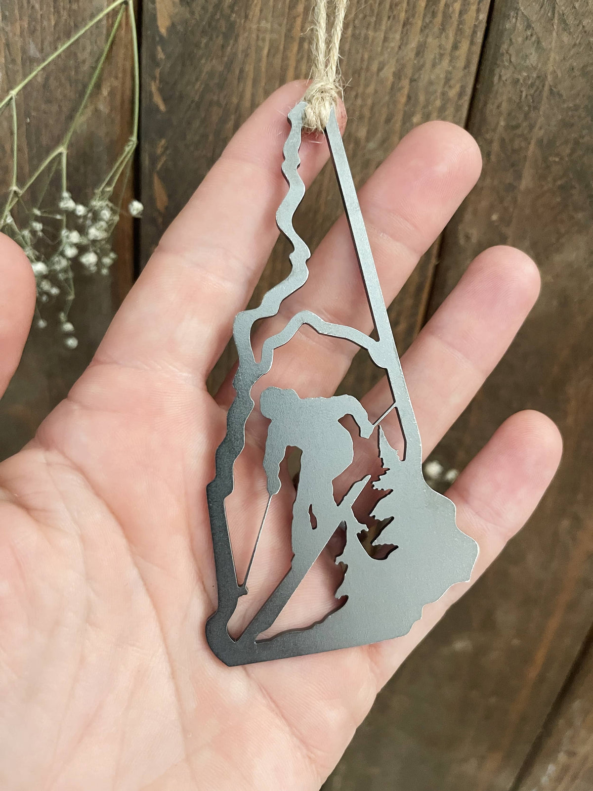 New Hampshire State Ski Raw Steel Ornament