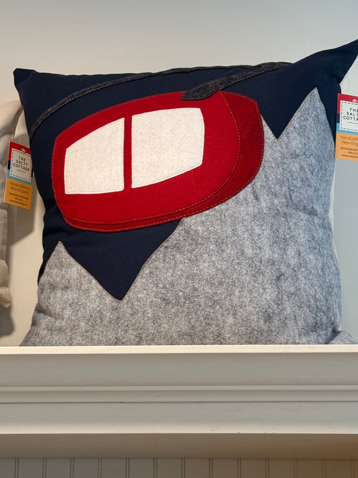 Ski Gondola on Mountains Square Pillow — Navy
