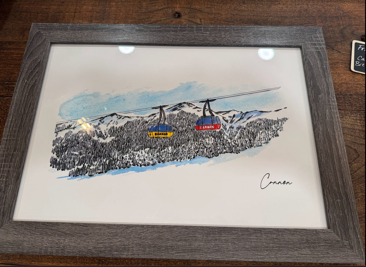 Cannon Mountain Ski Print: Vintage Tram Watercolor Art