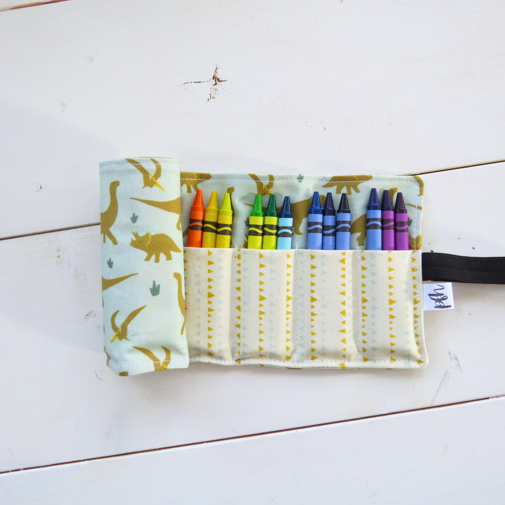 Dinosaur Crayon Roll-Up | Travel Art Organizer for Kids