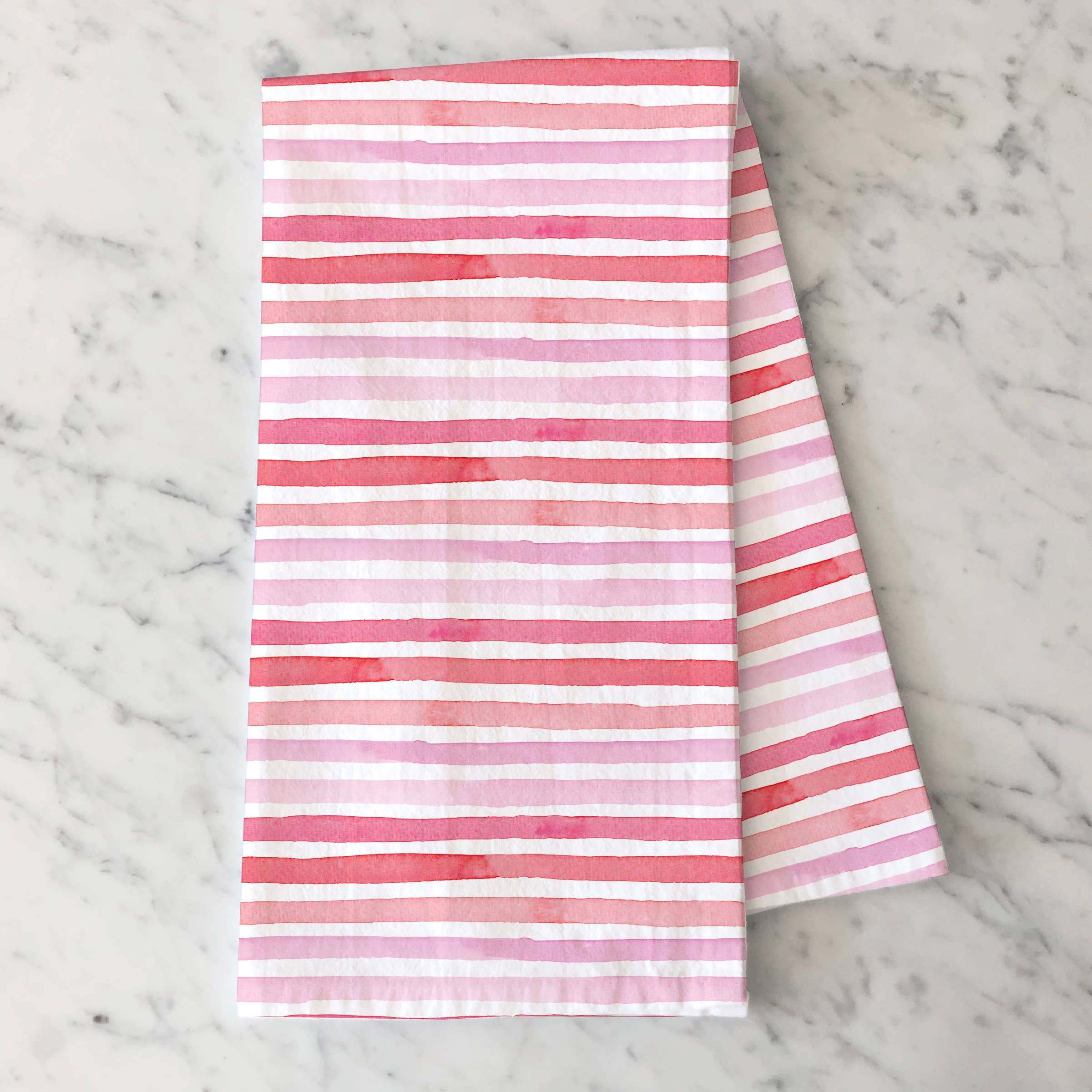 Pink Stripes Tea Towel — Watercolor Kitchen Towel