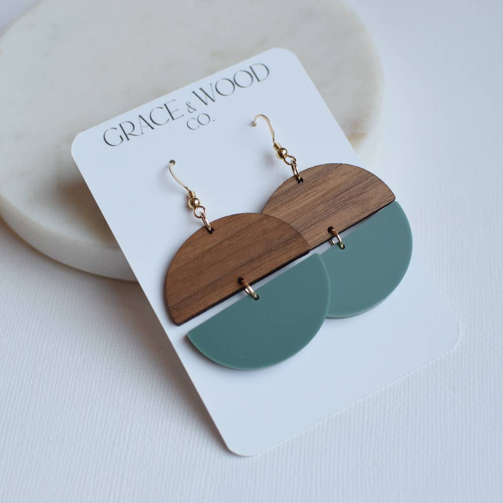 Dark Sage Green Hinged Disc Earrings
