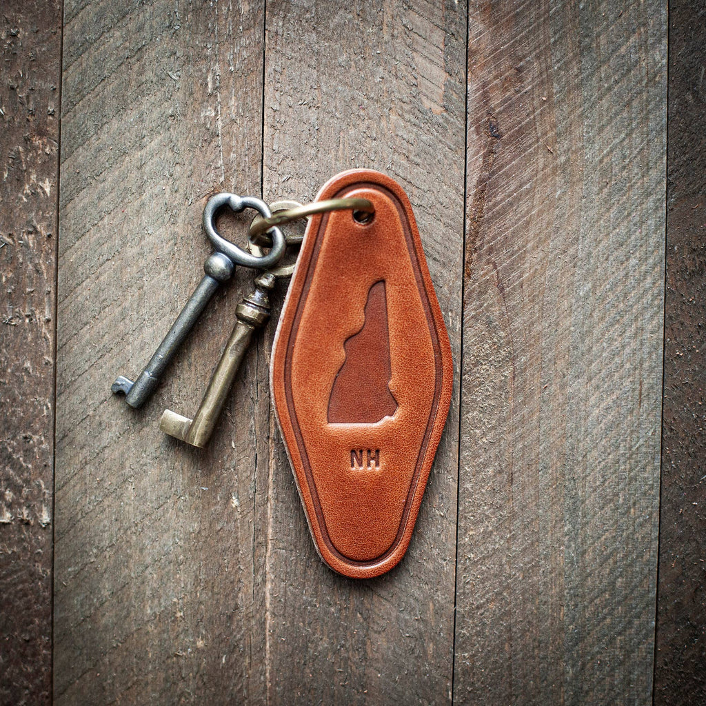 New Hampshire State Silhouette Leather Keychain