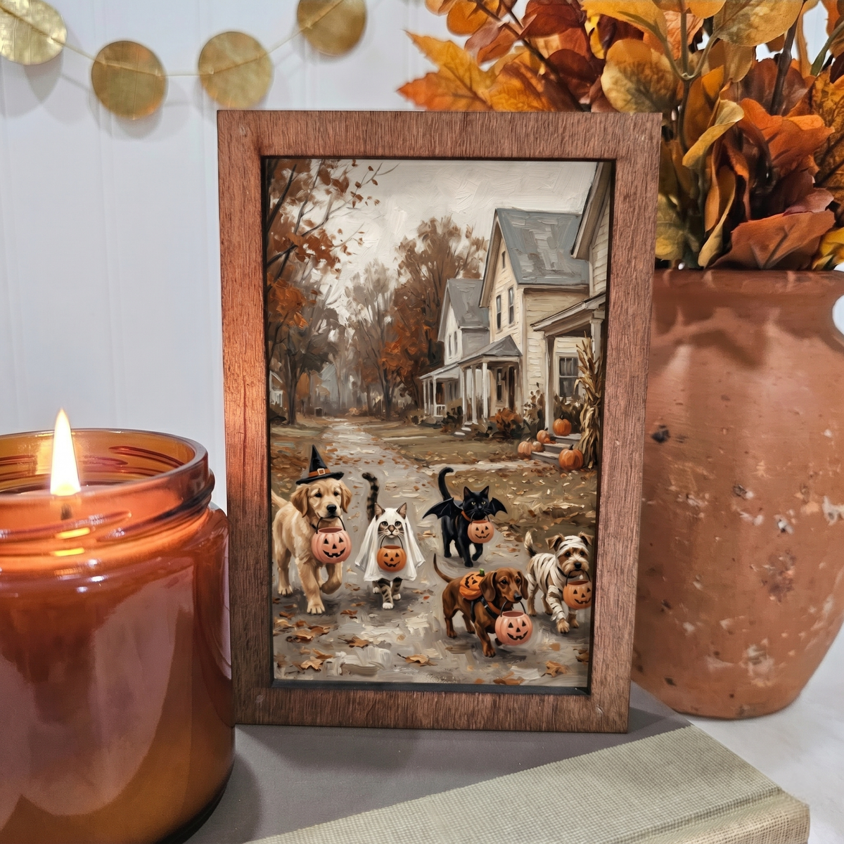 Trick-or-Treat Dog & Cat Wooden Block