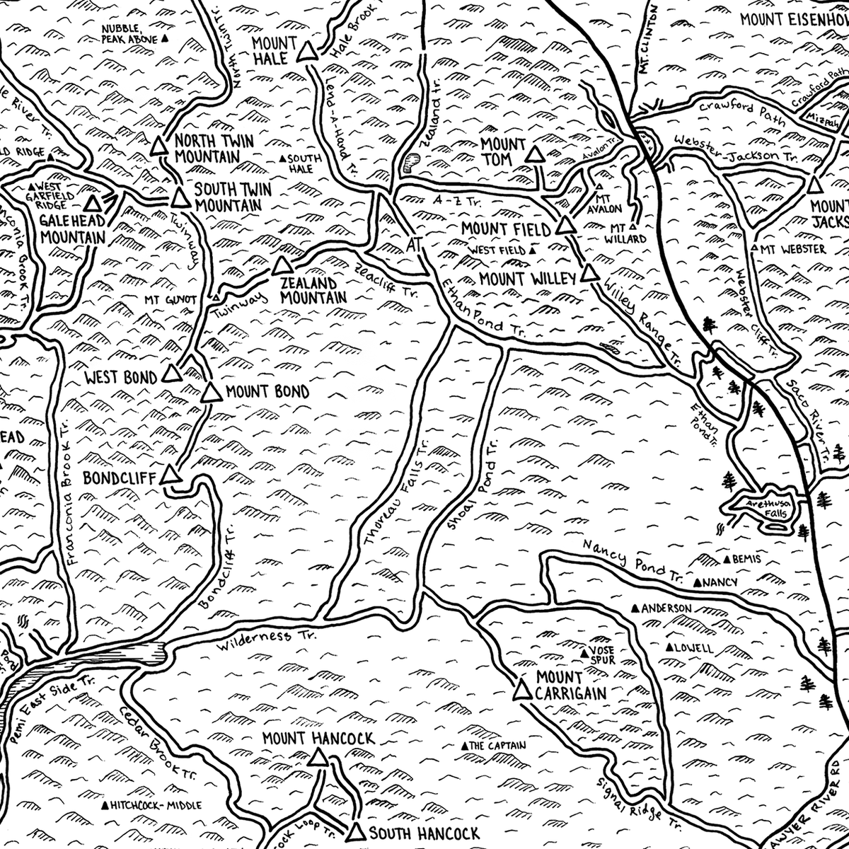 NH 4000 Footer White Mountains Color Your Hike Trail Map