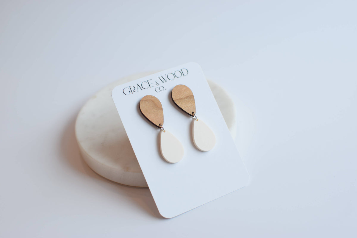 Cherry Bone Mirrored Teardrop Earrings