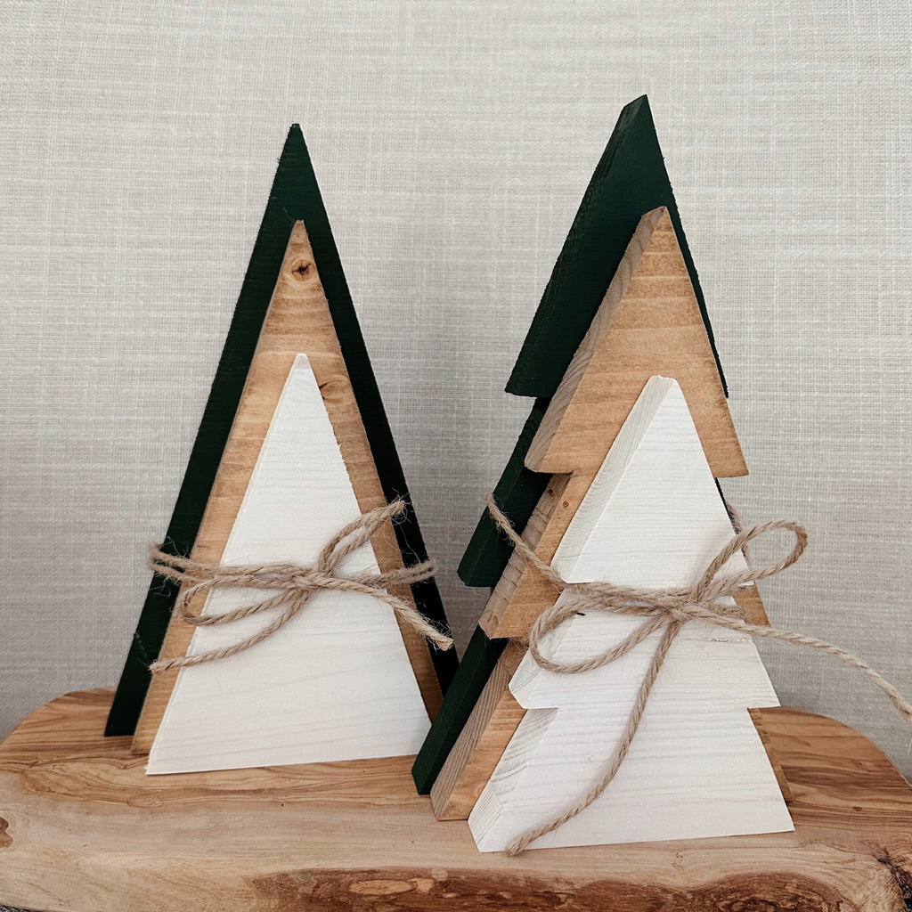 Set of 3 Wood Christmas Trees - Rustic