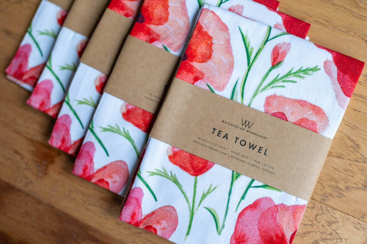 Red Poppy Tea Towel