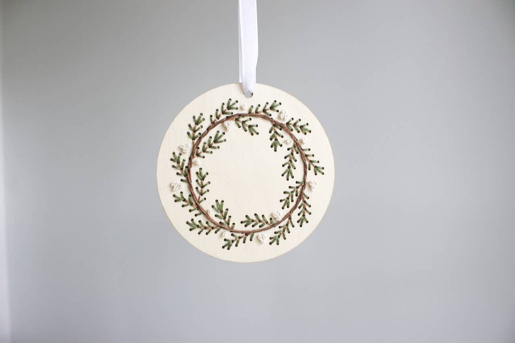 DIY Wood Embroidery Kit - Pine Wreath Ornament