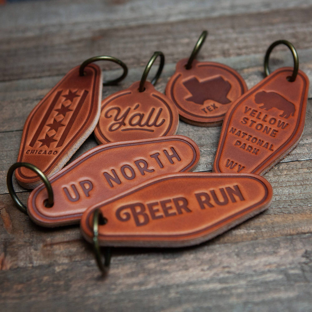 New Hampshire State Silhouette Leather Keychain