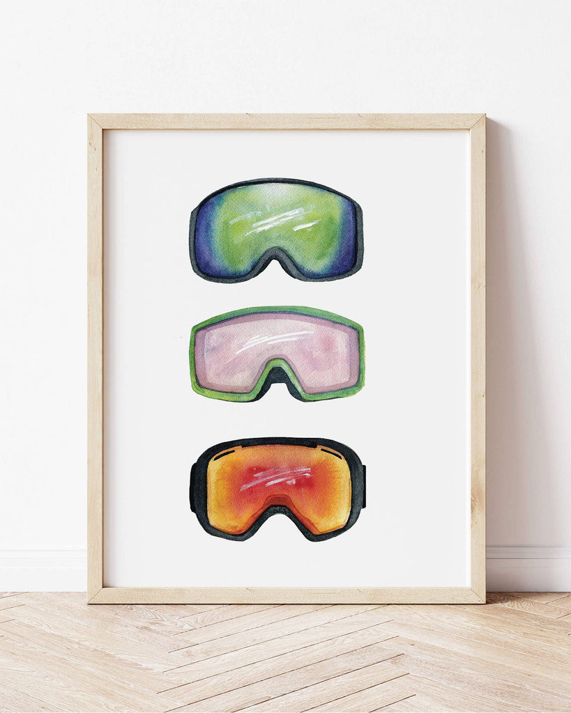 Modern Ski Goggle Trio | Minimalist Watercolor Art Print
