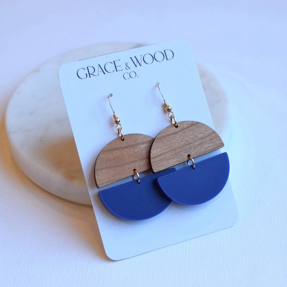 Navy Hinged Disc Earrings