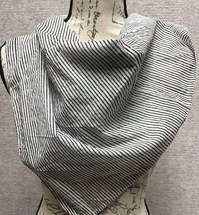 Black & Natural Stripe Handblock Printed Scarf