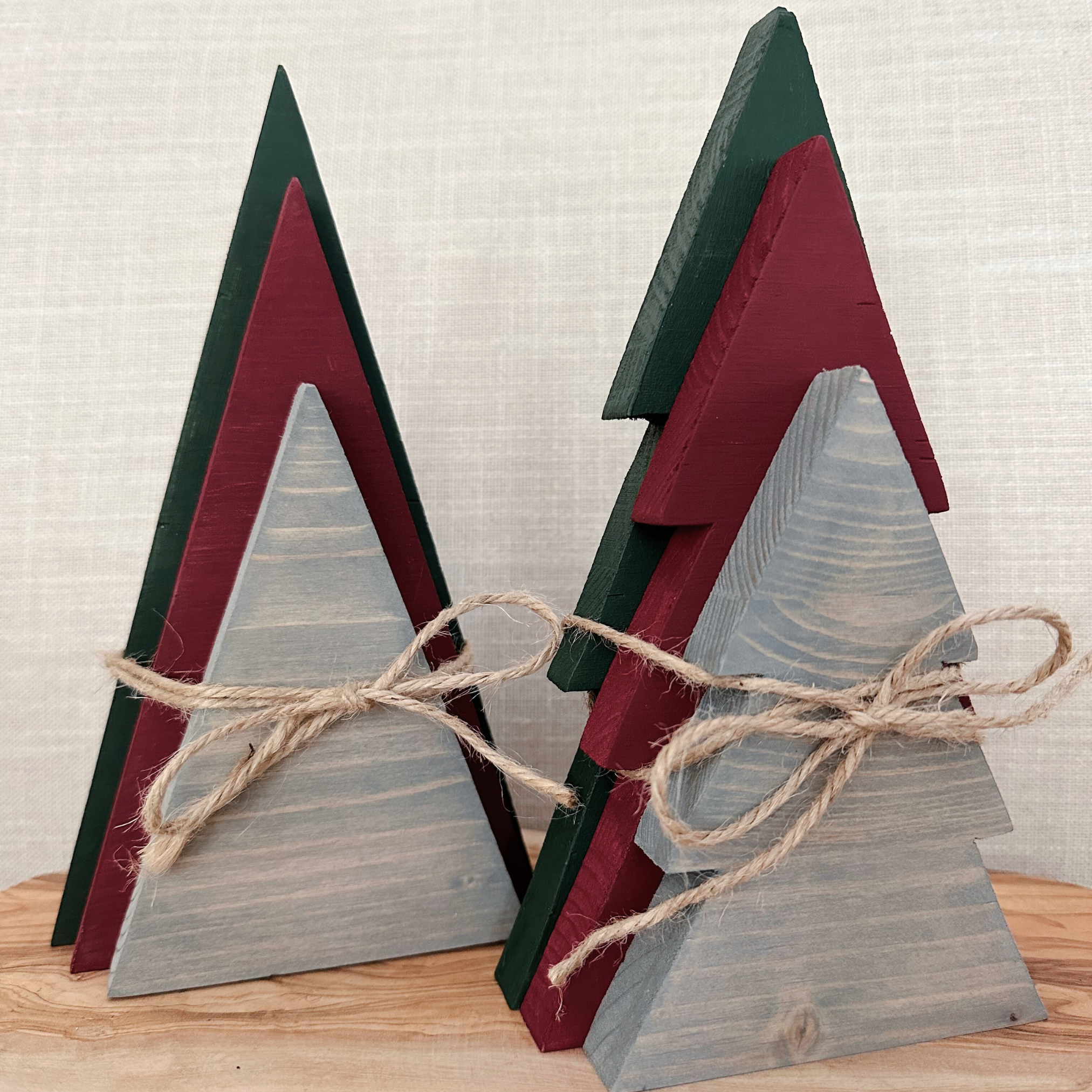 Set of 3 Wood Christmas Trees - Traditional