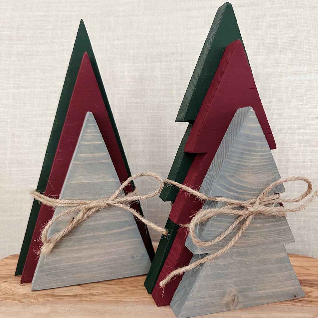Set of 3 Wood Christmas Trees - Traditional