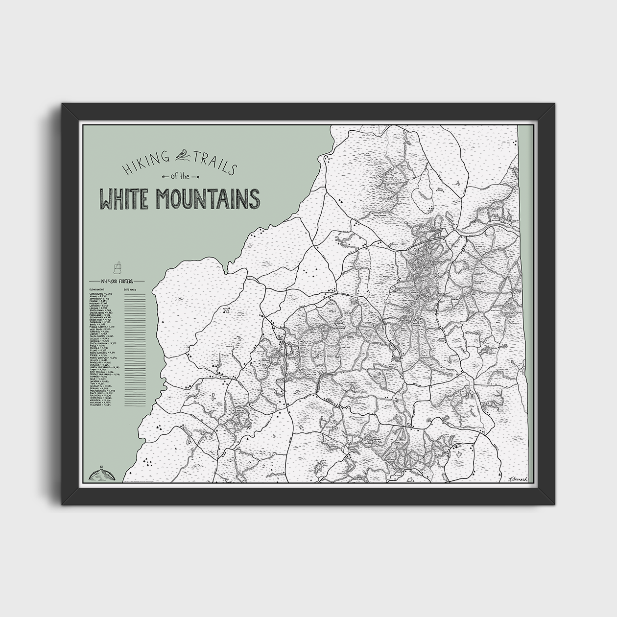 NH 4000 Footer White Mountains Color Your Hike Trail Map