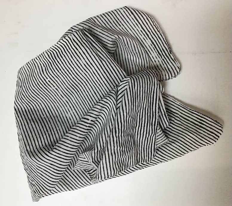 Black & Natural Stripe Handblock Printed Scarf