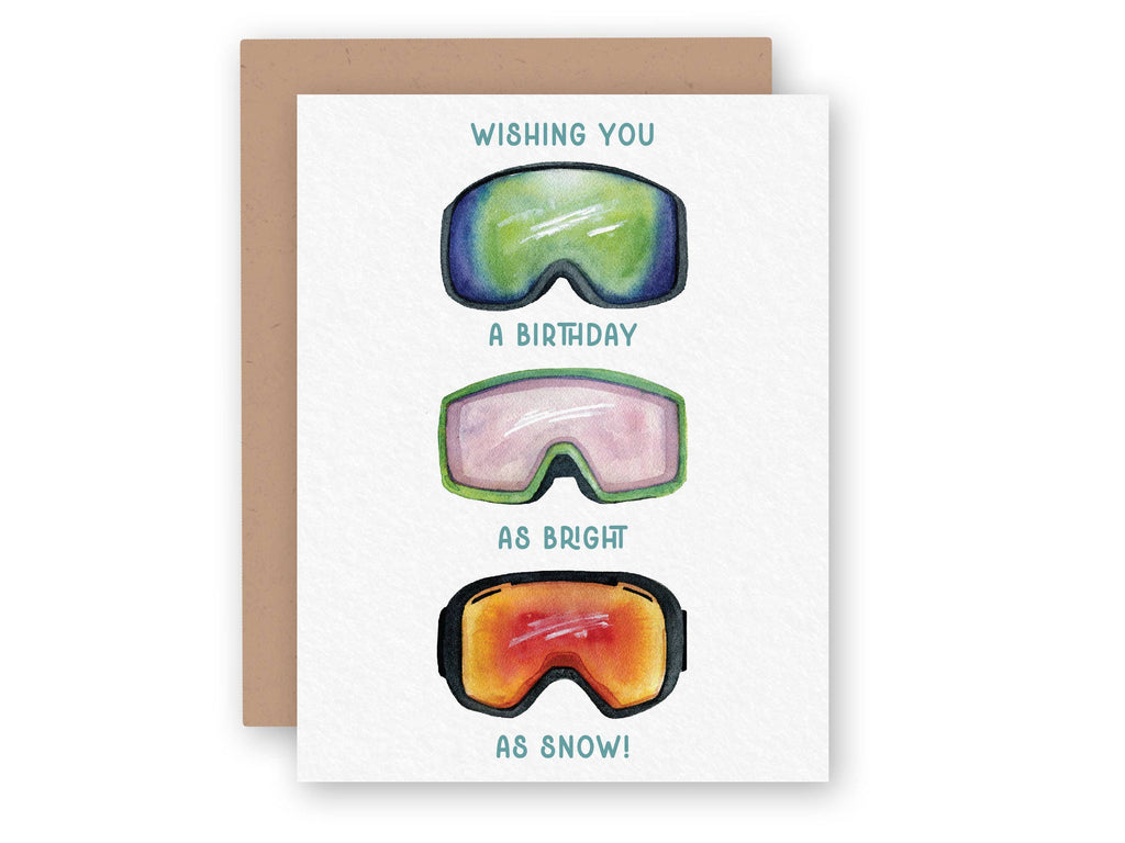 Bright as Snow Ski Goggles | Watercolor Happy Birthday Card