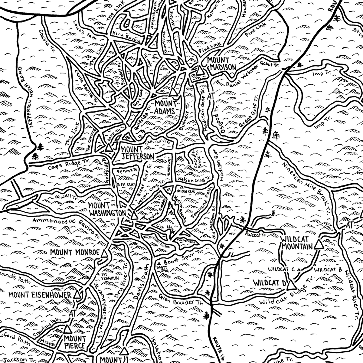 NH 4000 Footer White Mountains Color Your Hike Trail Map