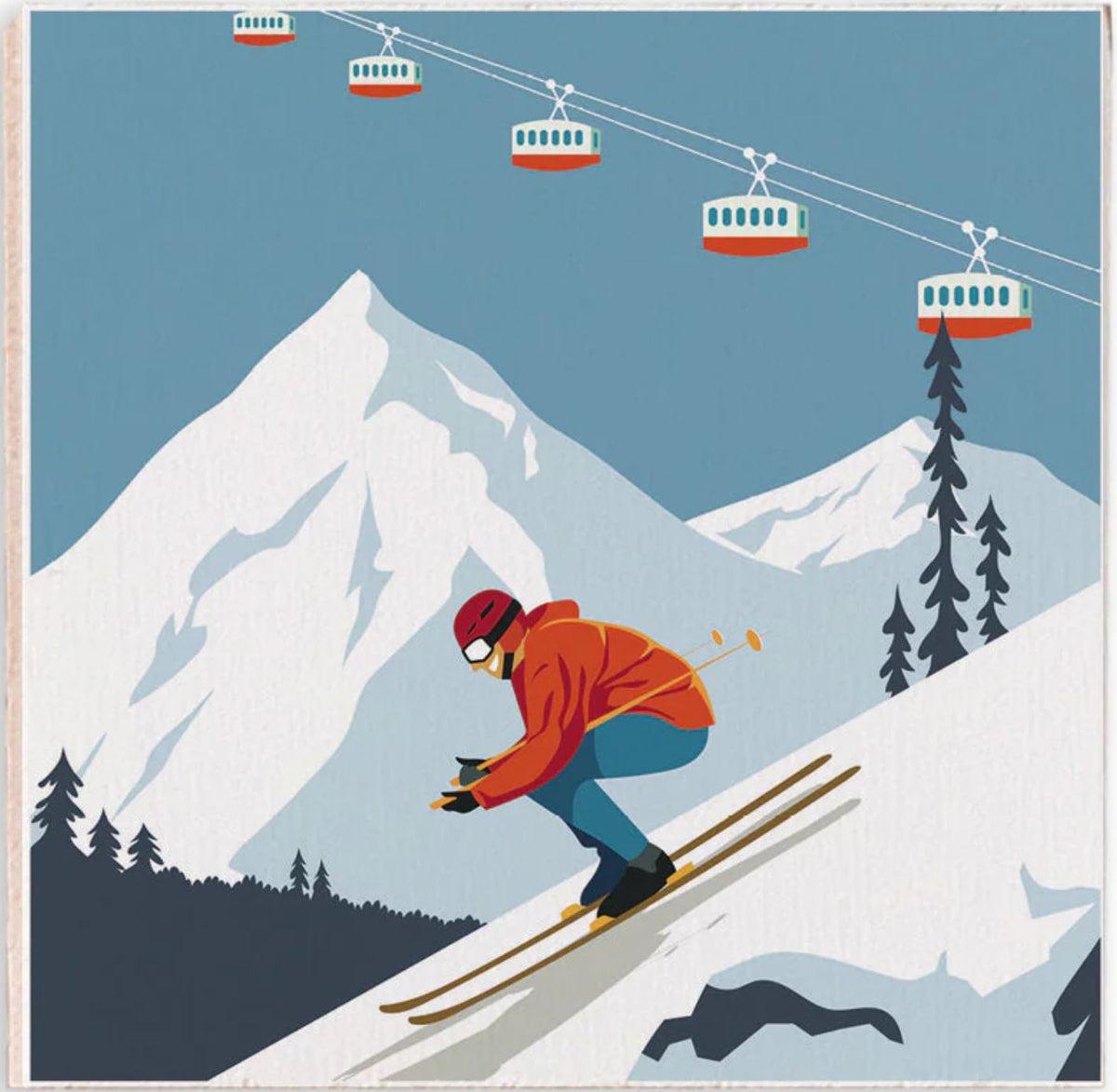 Bluebird Ski Day Wooden Magnet